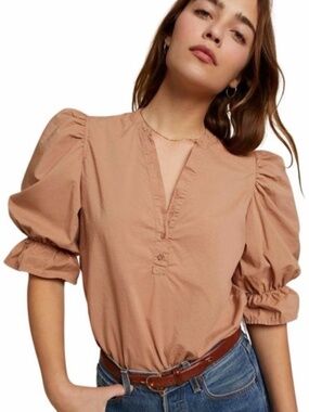 Nation Ltd Twyla Renaissance Sleeve Blouse Tan Small